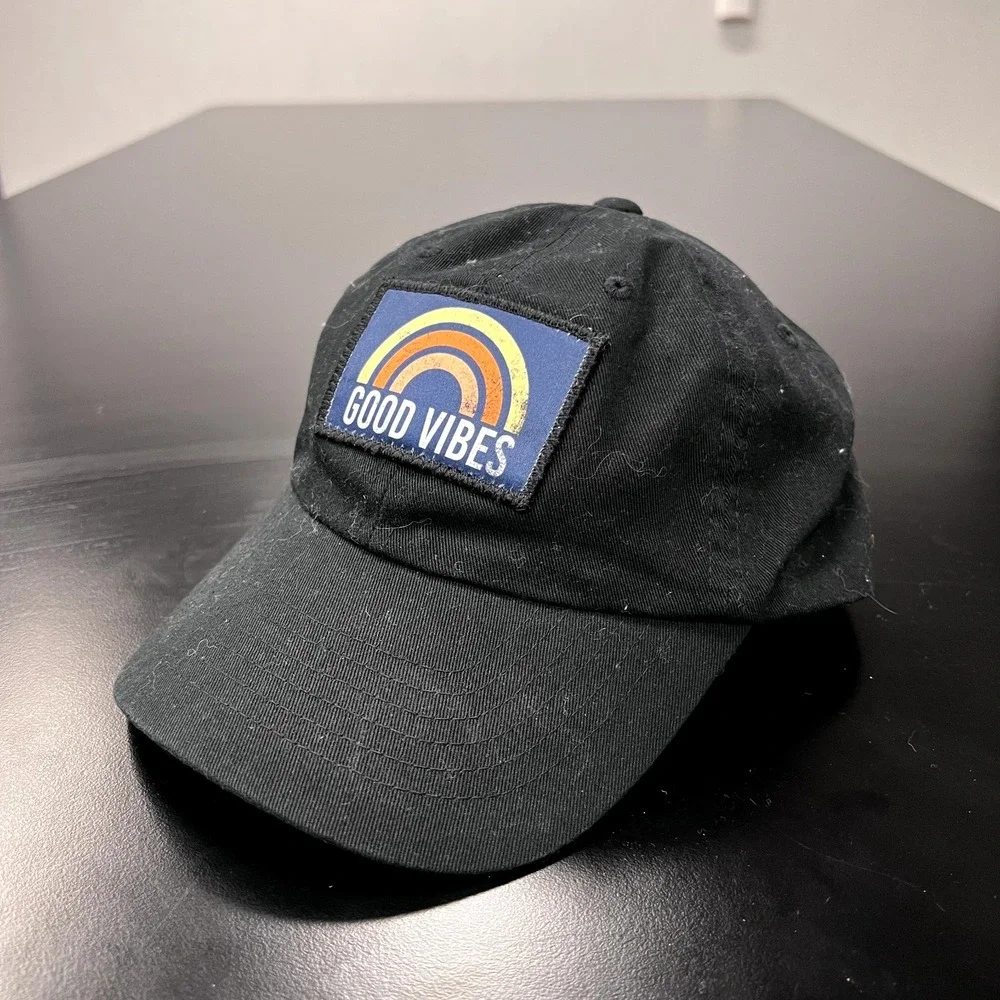 Good Vibes Hat Cap Strap Back Black with Rainbow‎ Dad Unstructured Adjustable